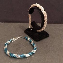 Spiral rope bracelets made with bugle beads.