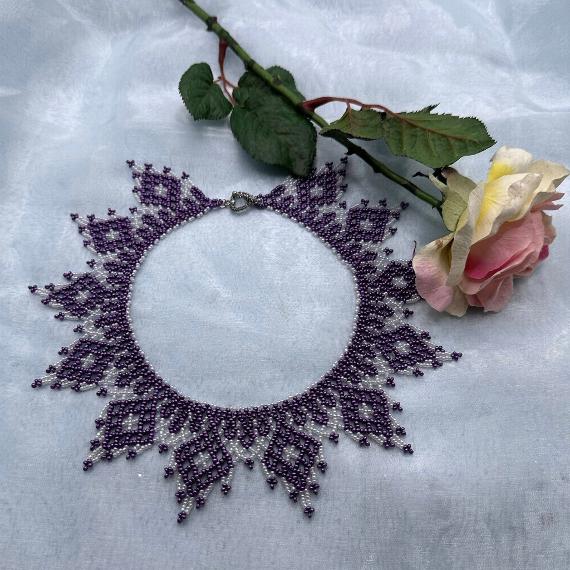 Seed bead netted necklace.