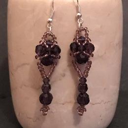 Purple earrings with a drop added from the Purple Pendant set pattern.