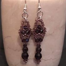 Blackcurrant drop earrings, made from purple crystals that are the colour of the berries that inspired their name.