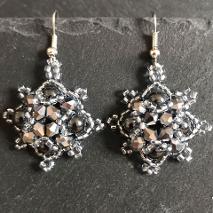 Silver Squares earrings made from hematite and lots of silver beads.