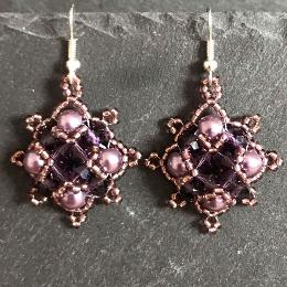 Silver Squares earrings made in shades of dusty purple.