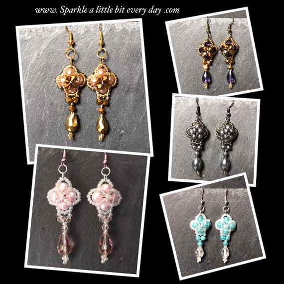 Collage of pretty in pink earrings made in various colours.