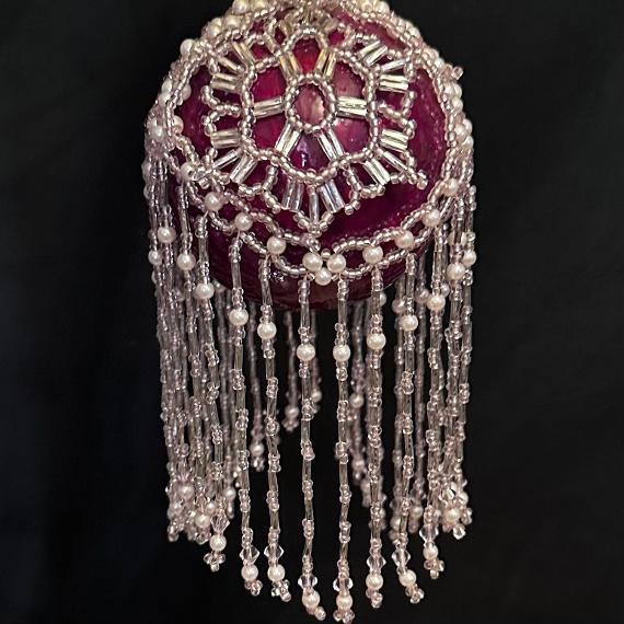 Pink cover photo beadwork shown on a different colour bauble.