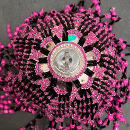 Chandelier bauble. Hot pink and black beads on a Christmas tree ornament.