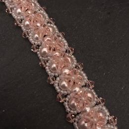 Close up of Lady Victoria bracelet made from pink pearls and crystals.
