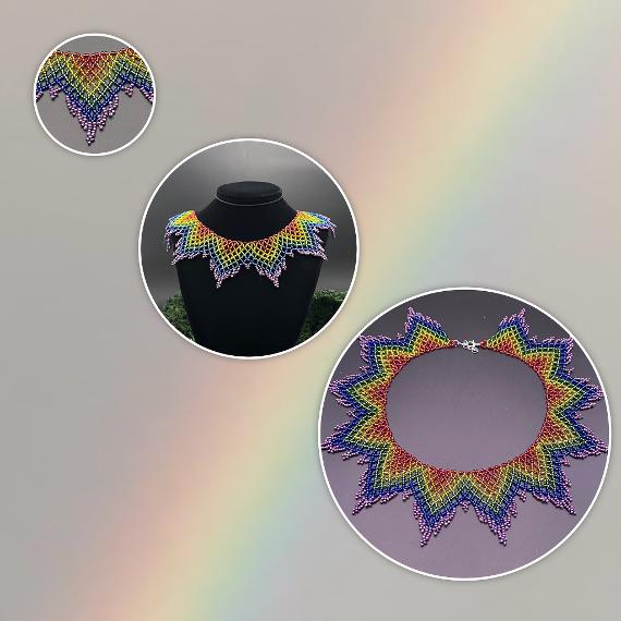 Rainbow necklace on a photo of a real rainbow.